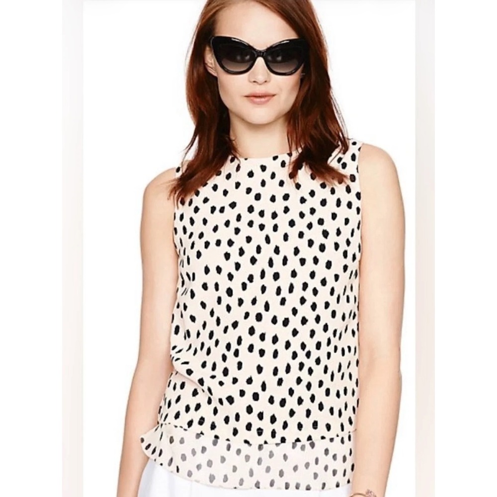 KATE SPADE Womens XS Ivory Black Polka Dot Layered Semi-Sheer sleeveless Top S11